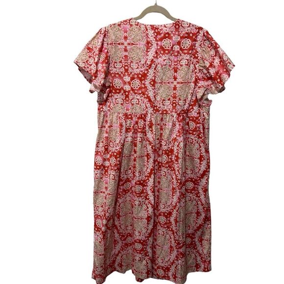 Anthropologie Maeve Geometric Short Flutter-Sleeve Babydoll Dress Pink Large NWT - Picture 9 of 15